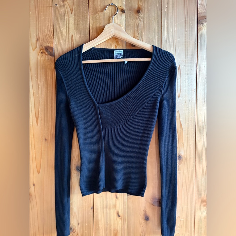 Hervé Léger Paris 1990's Silk Ribbed Knit Asymmetric Top Size S